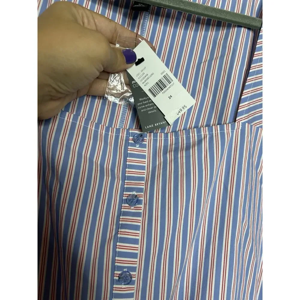 Lane Bryant Sleevless Top Stripes Blue Red Peplum Tank NWT Size‎ 24 - Picture 7 of 8